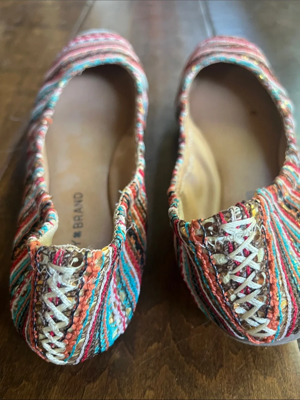 Lucky Brand multicolored striped ballet flats with metallic sequins